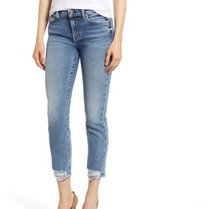 7 For All Mankind Roxanne Rip Hem Ankle Slim Jeans
